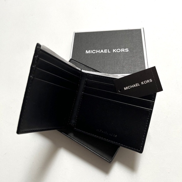 NWT 3pc MICHAEL KORS Slim Billfold Wallet Set Black Gray / Brown Navy Logo Boxed - Picture 6 of 16